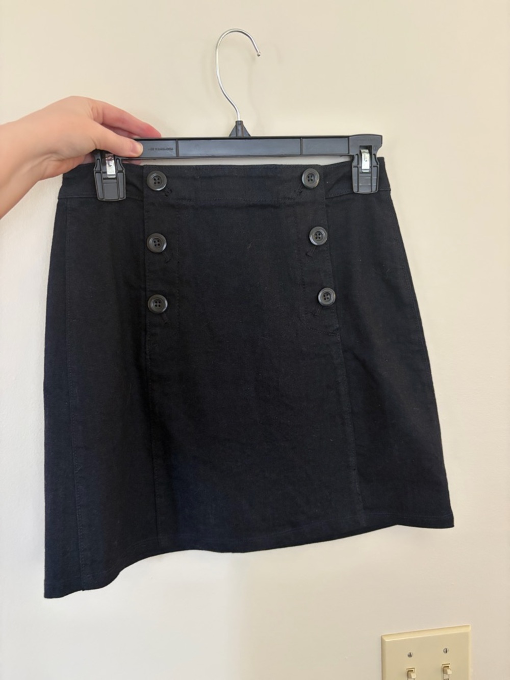 LOFT Black Button-Detail A-Line Mini Skirt